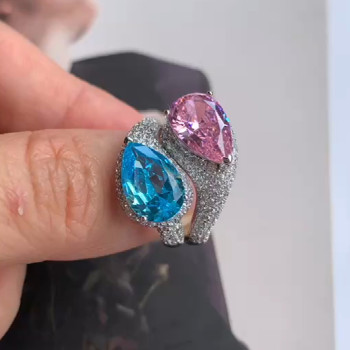 4.04ct Pear Cut Pink & Blue Sapphire 2pcs Bridal Set