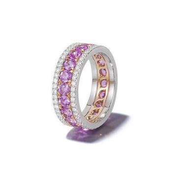 2.45ctw Round Cut Pink Sapphire Eternity Band