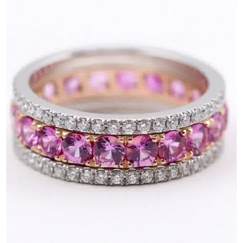 2.45ctw Round Cut Pink Sapphire Eternity Band