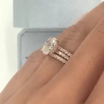 Oval Cut White Sapphire 3pcs Bridal Set in Rose Gold