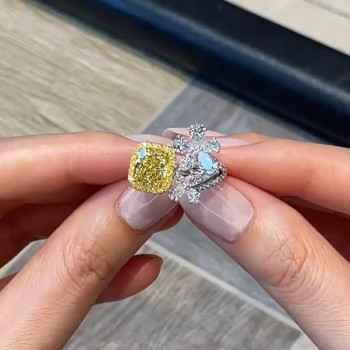 2.5ct Radiant Cut Fancy Yellow Flowers Engagement Ring