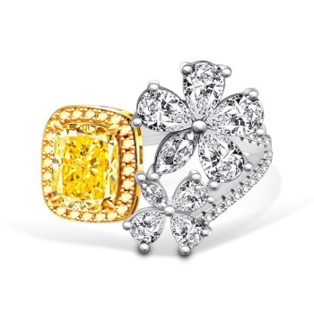 2.5ct Radiant Cut Fancy Yellow Flowers Engagement Ring