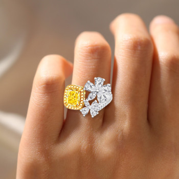 3ct Princess Cut Fancy Yellow Sapphire Flowers Cocktail Ring
