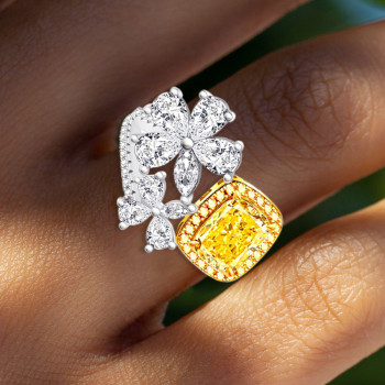 3ct Princess Cut Fancy Yellow Sapphire Flowers Cocktail Ring