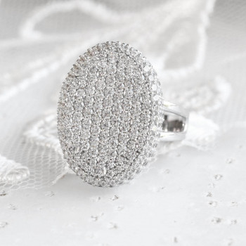 Round Cut Twilight Oval-shaped Paved Cocktail Ring
