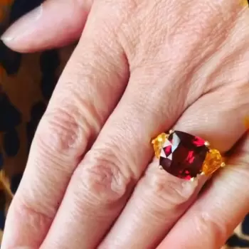4ct Cushion Cut Ruby Three-Stone Engagement Ring in Gold