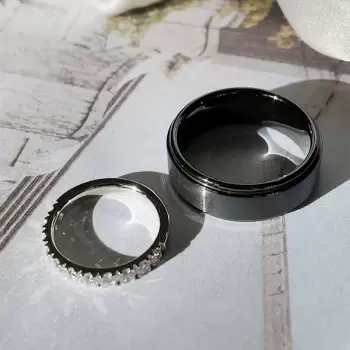 Black and White Pave White Sapphire Couples Ring