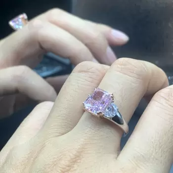 5ct Radiant Cut Pink Sapphire Three-stone Engagement Ring