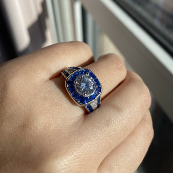 1.5ct Round Cut Sapphire Calibre Halo Vintage Engagement Ring
