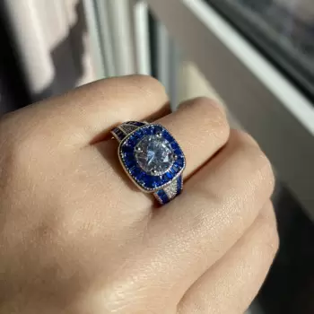 1.5ct Round Cut Sapphire Calibre Halo Vintage Engagement Ring