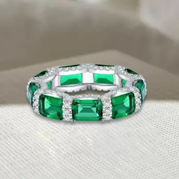 5.5ctw Emerald Cut Green Sapphire Eternity Ring