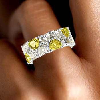 14ctw Heart Cut White and Yellow Sapphire Eternity Band