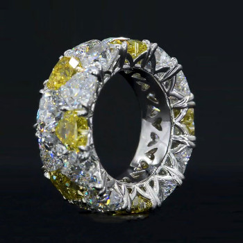 White & Yellow Heart Shape Eternity Band