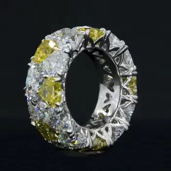 White & Yellow Heart Shape Eternity Band