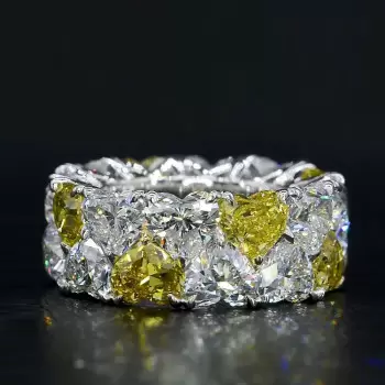 14ctw Heart Cut White and Yellow Sapphire Eternity Band