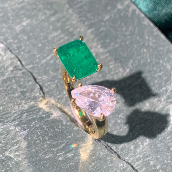 5ct Pear and Emerald Cut Asymmetric Toi Et Moi Promise Ring