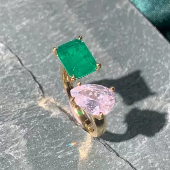 5ct Pear and Emerald Cut Asymmetric Toi Et Moi Promise Ring