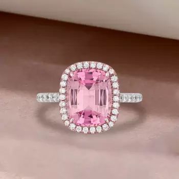 5ct Cushion Cut Pink Sapphire Halo Engagement Ring