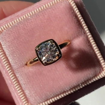 Bezel Setting Cushion Cut Sterling Silver Engagement Ring