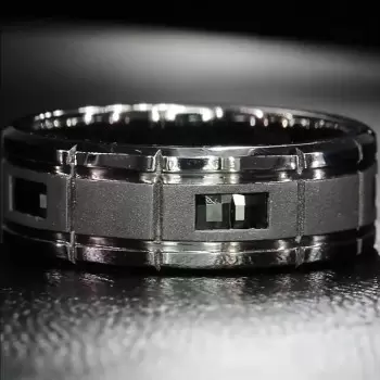 Princess Cut Black Sapphire Men's Ring in Black Plating