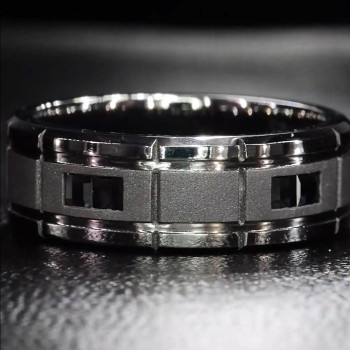 Princess Cut Black Sapphire Men's Ring in Black Plating