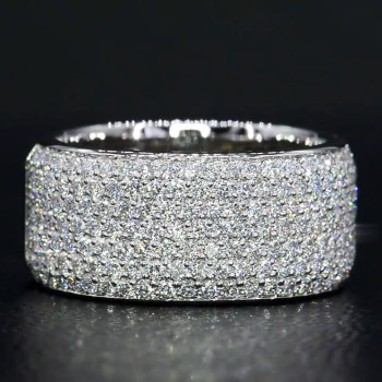 Round Cut White Sapphire Paved Wedding Band