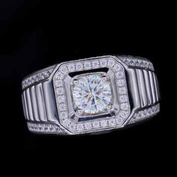 2ct Halo Round Cut White Sapphire Men's Ring