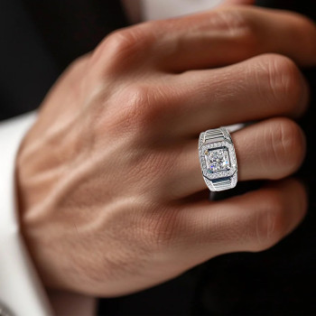 2ct Halo Round Cut White Sapphire Men's Ring