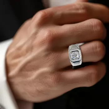 2ct Halo Round Cut White Sapphire Men's Ring