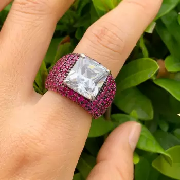 6.5ct Radiant Cut White Sapphire Bold Paved Ring
