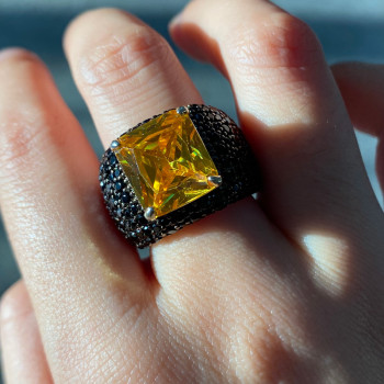 6.5ct Radiant Cut Yellow Sapphire Bold Paved Ring