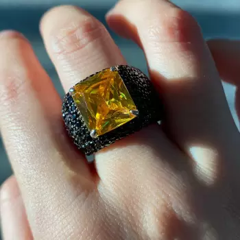 6.5ct Radiant Cut Yellow Sapphire Bold Paved Ring