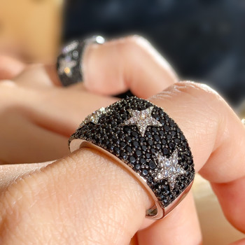 Two Tone Paved Star Bold Men's Ring