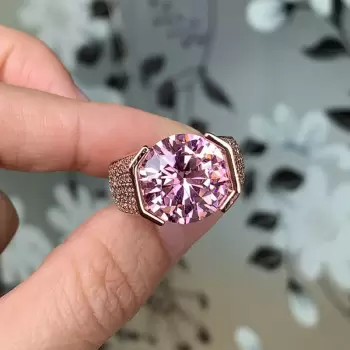 10.4ct Round Cut Pink Sapphire Bold Allover Paved Ring