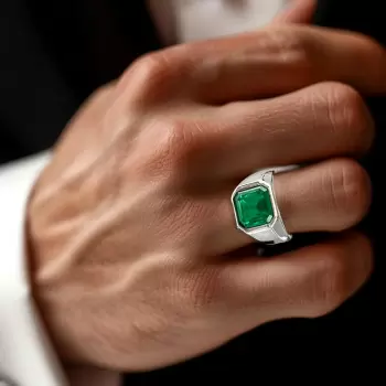 9.5ct Asscher Cut Emerald Classic Men's Ring