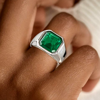 9.5ct Asscher Cut Emerald Classic Men's Ring