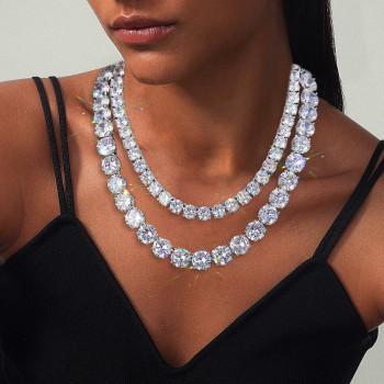 10MM Round Cut White Sapphire Tennis Necklace