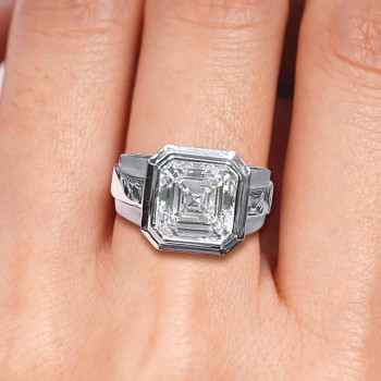 5.6ct Asscher Cut White Sapphire Men's Ring