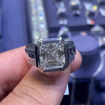 5.6ct Asscher Cut White Sapphire Men's Ring