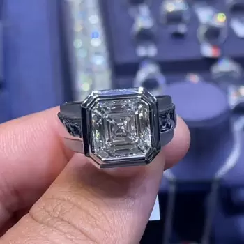 5.6ct Asscher Cut White Sapphire Men's Ring