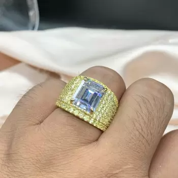 6ct Emerald Cut White Sapphire Bold Paved Men's Ring