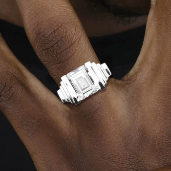 6ct Emerald Cut White Sapphire Mechanical Men's Ring