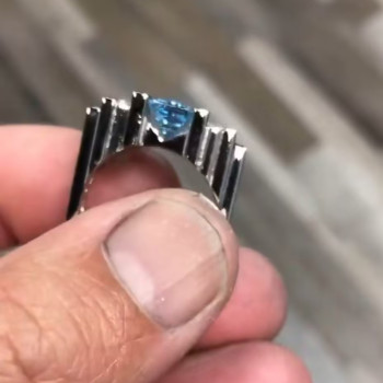 5.3ct Emerald Cut Aquamarine Mechanical Men's Ring
