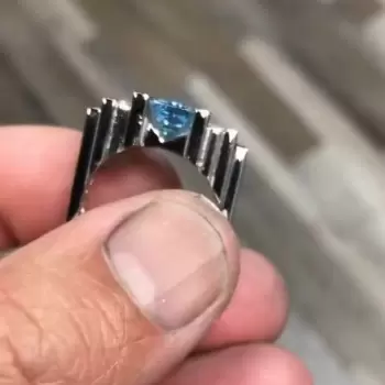5.3ct Emerald Cut Aquamarine Mechanical Men's Ring