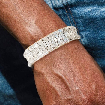 39ctw Baguette Cut White Sapphire Unisex Statement Bracelet