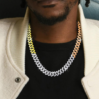 White Sapphire Paved Three Tone Cuban Link Necklace