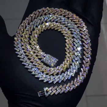 White Sapphire Paved Three Tone Cuban Link Necklace