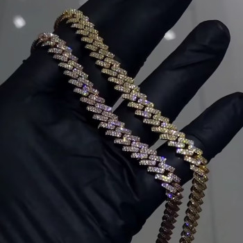 White Sapphire Paved Three Tone Cuban Link Necklace