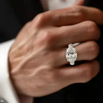 9.3ct East-West Oval Cut White Sapphire Men's Engagement Ring