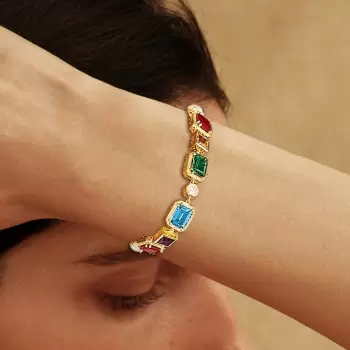 22ctw Multi-cut Multicolor Sapphire Statement Bracelet
